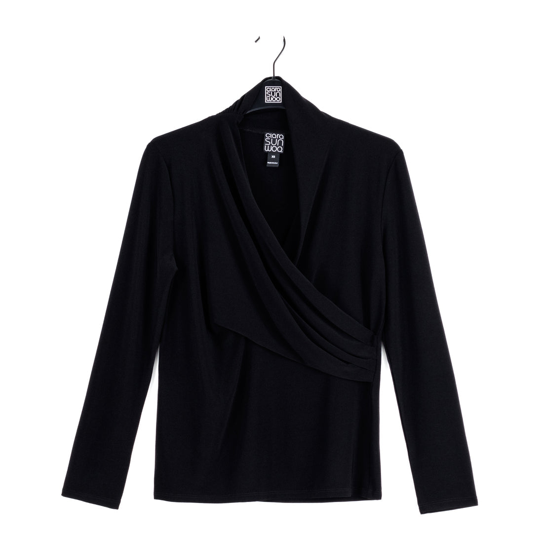 V-Neck Draped Pleat Top - Black