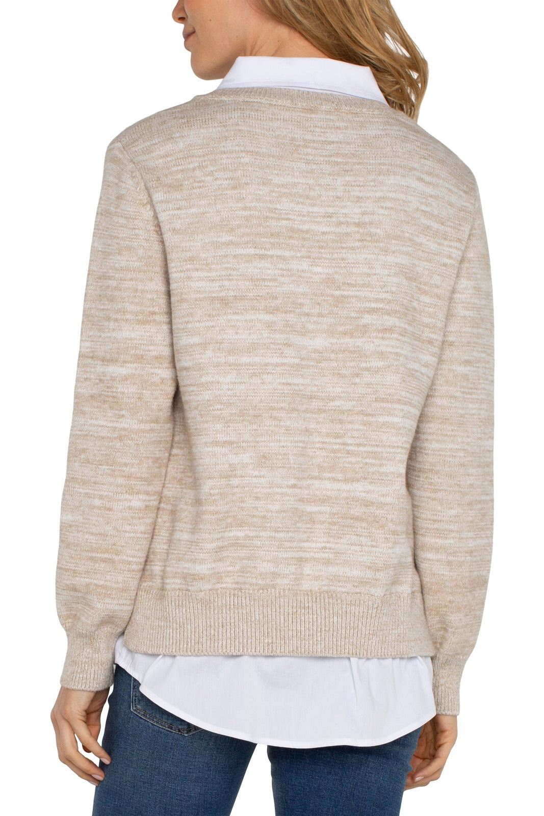 Light Oatmeal Long Sleeve Two-fer Collared Sweater