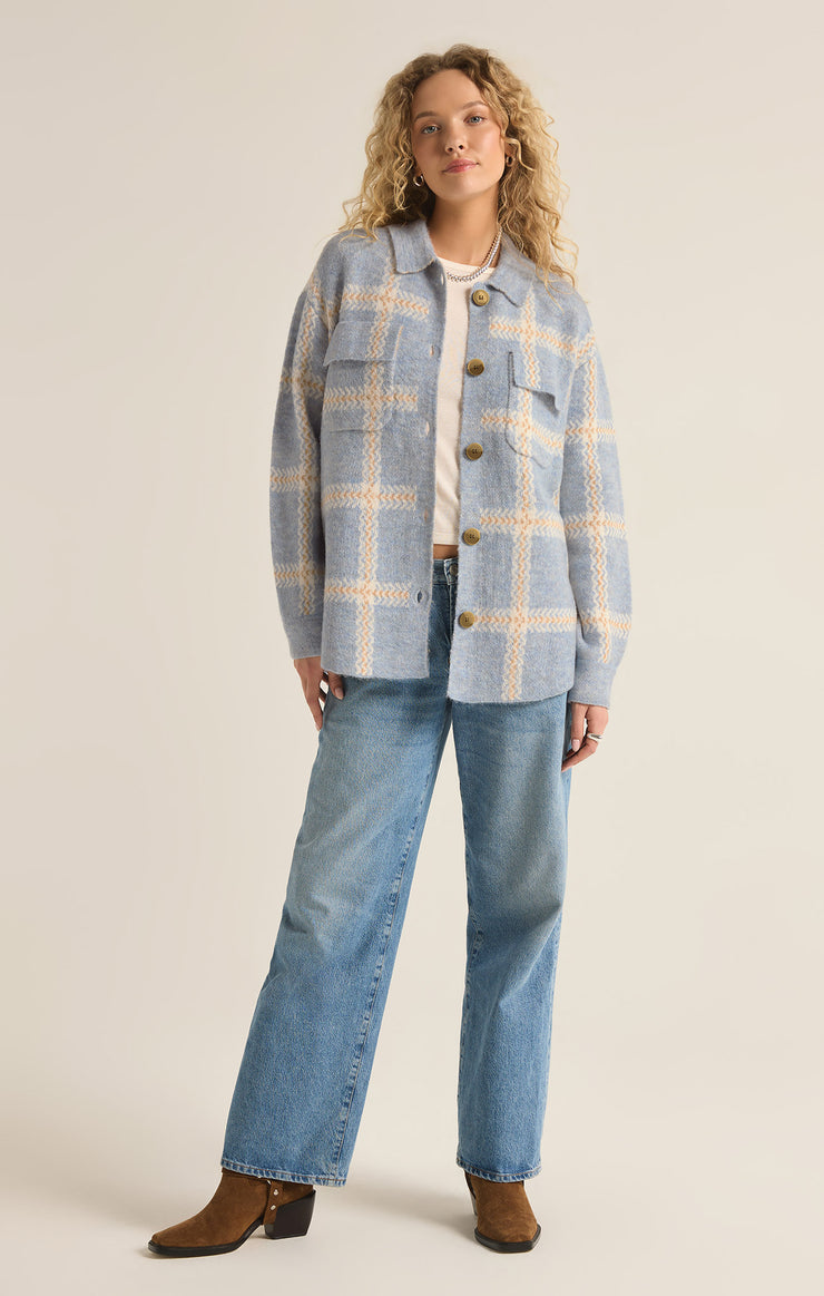 Tyler Plaid Sweater Jacket - Light Denim