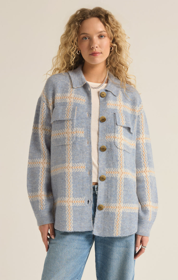 Tyler Plaid Sweater Jacket - Light Denim