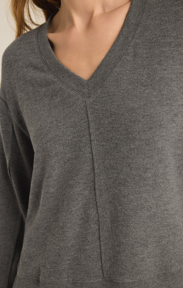 Wilder Cloud V-Neck Longsleeve Top Charcoal Heather