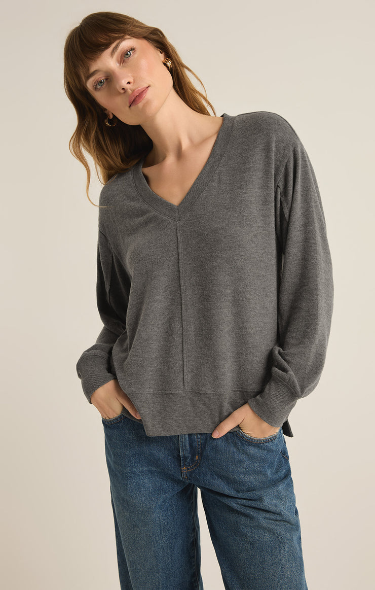 Wilder Cloud V-Neck Longsleeve Top Charcoal Heather