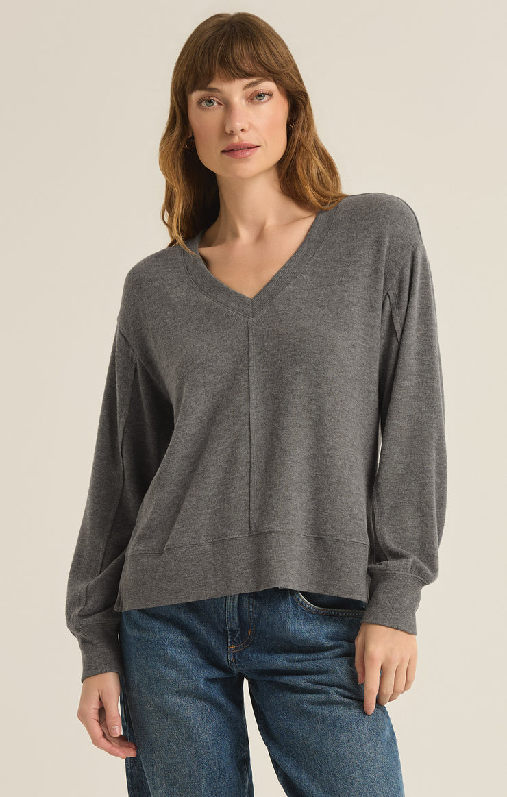 Wilder Cloud V-Neck Longsleeve Top Charcoal Heather