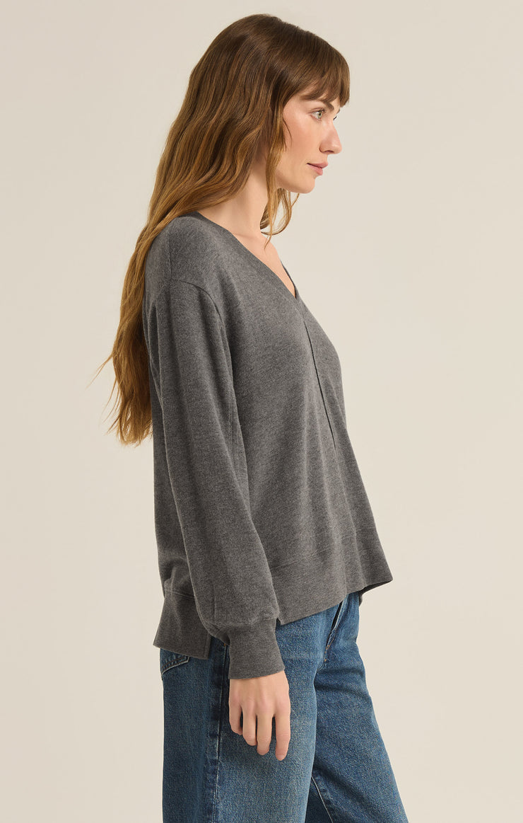 Wilder Cloud V-Neck Longsleeve Top Charcoal Heather