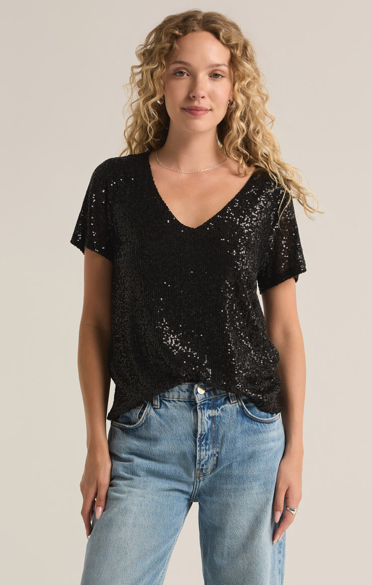 Black Marbella Sequin Top