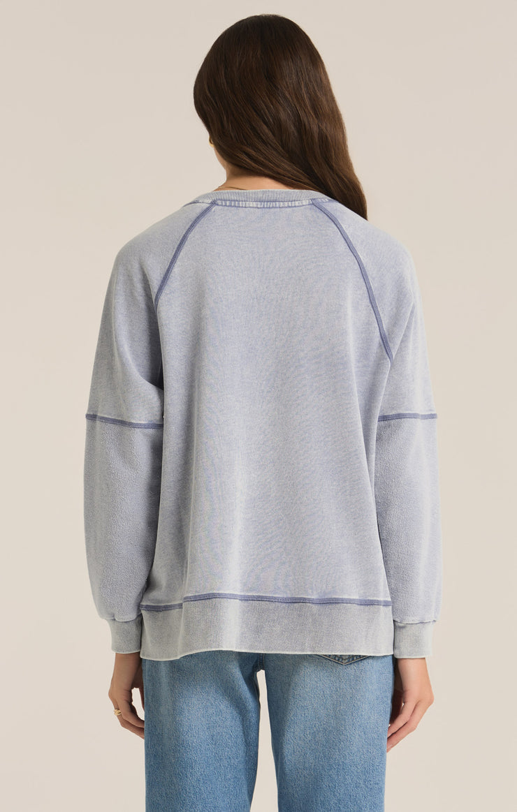 Washed Indigo Easy V-Knit Denim Sweatshirt - FINAL SALE