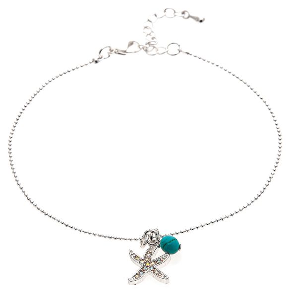 Silver Starfish Turquoise Bead Anklet - FINAL SALE