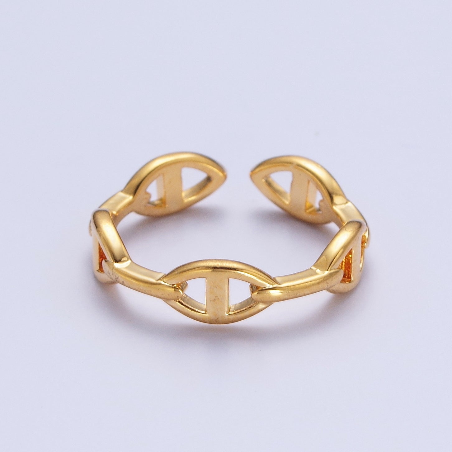 Minimalist Gold Ellipse Anchor Chain Adjustable Ring