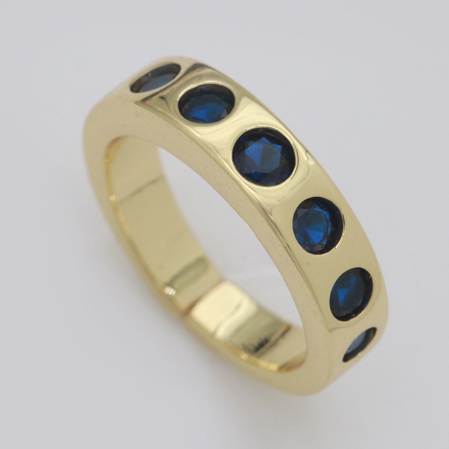 Thick Banded Blue CZ Open Ring