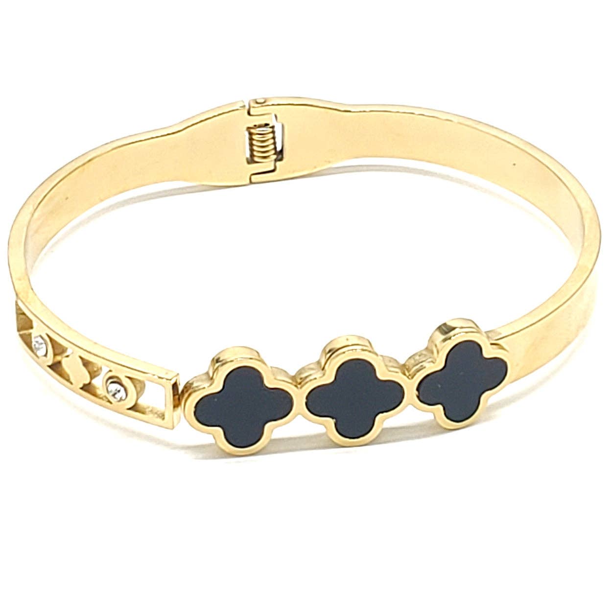 Black Clover Hinged Gold Stainless Steel Bracelet