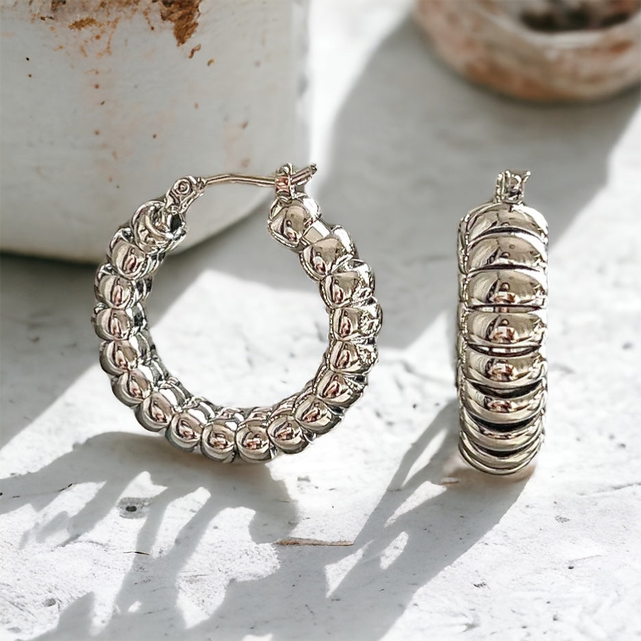 Spiral Chic Silver 27mm Round Hoop Earrings