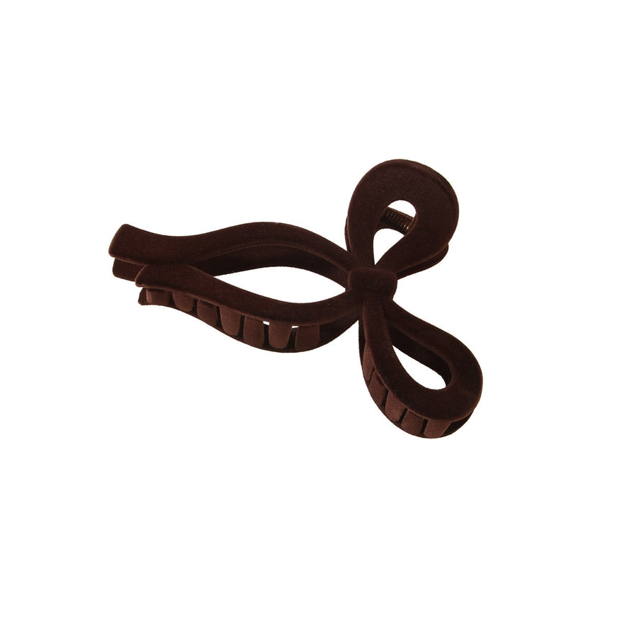 Dark Coffee Retro Velvet Bow Hair Claw Clip