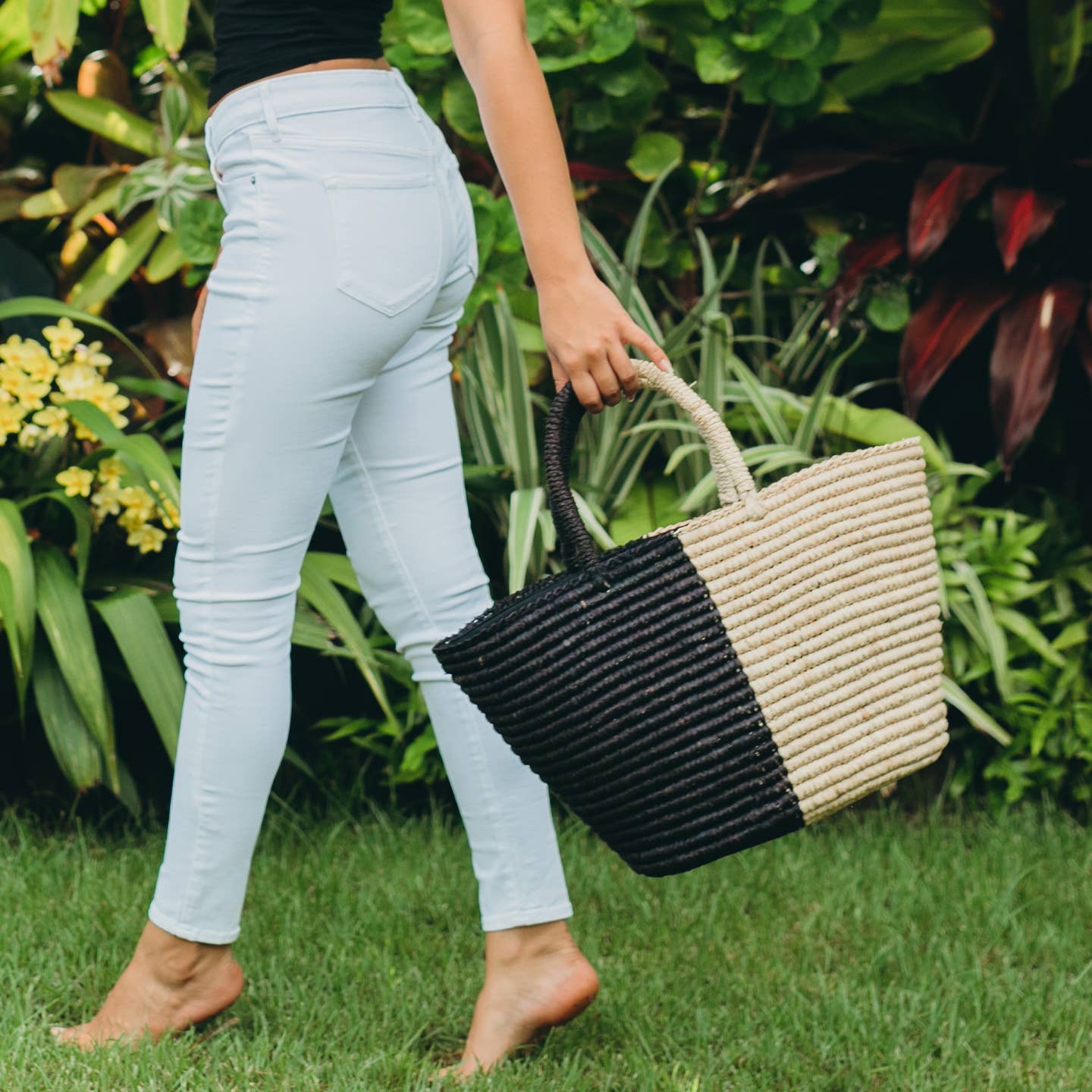 Avalone Two Tone Crochet Straw Basket