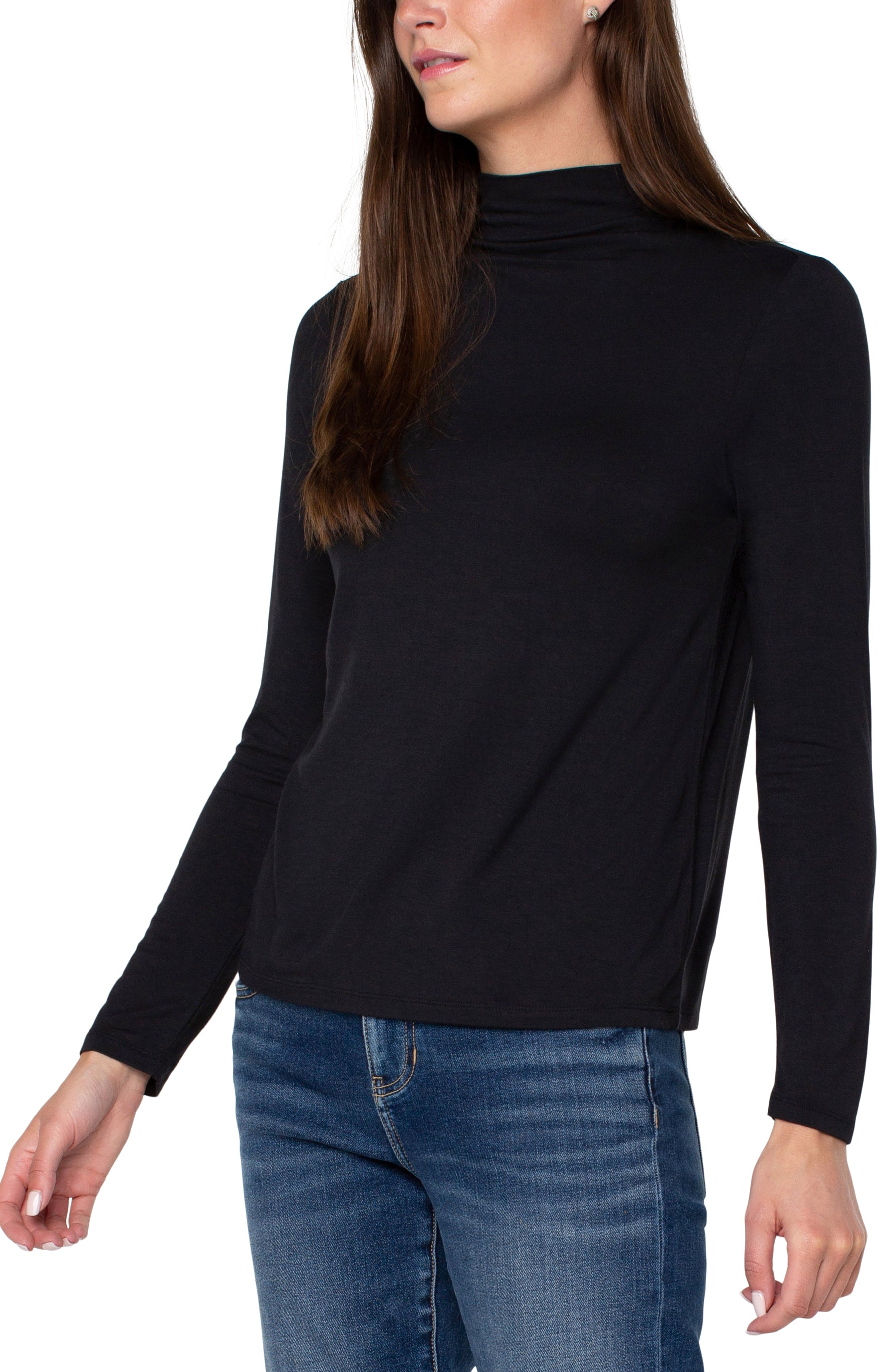 Long Sleeve Mock Neck Knit Top Black