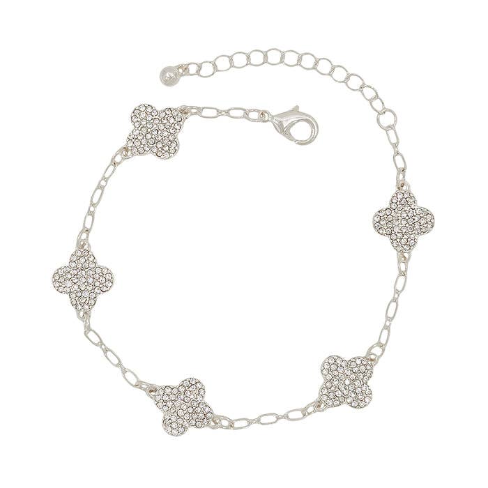 Silver Pave Clover Chain Bracelet 7.5-8"