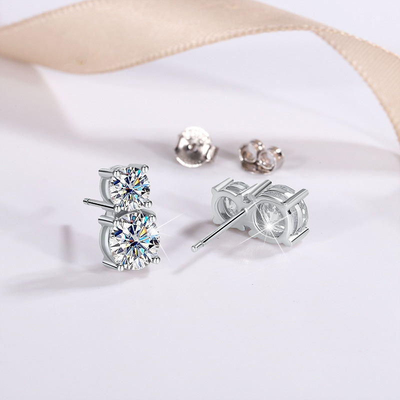 Two Stone Moissanite Stud Earrings In 925 Sterling Silver