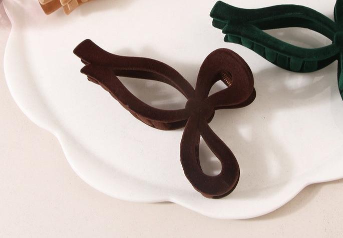 Dark Coffee Retro Velvet Bow Hair Claw Clip