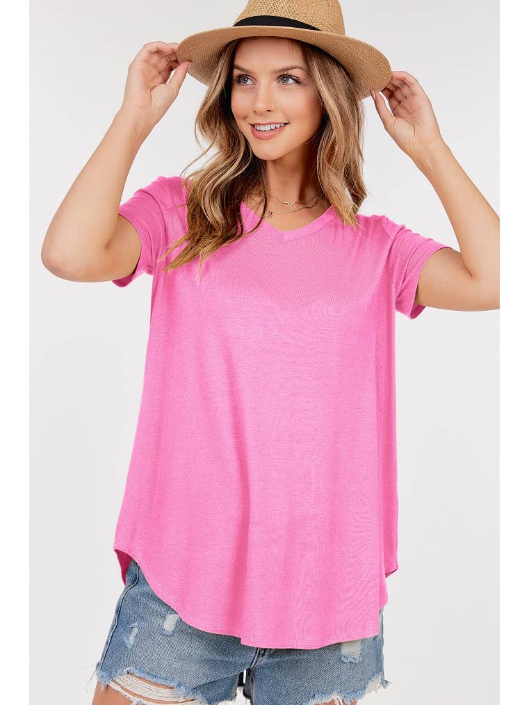 Pink Basic V-Neck Tee