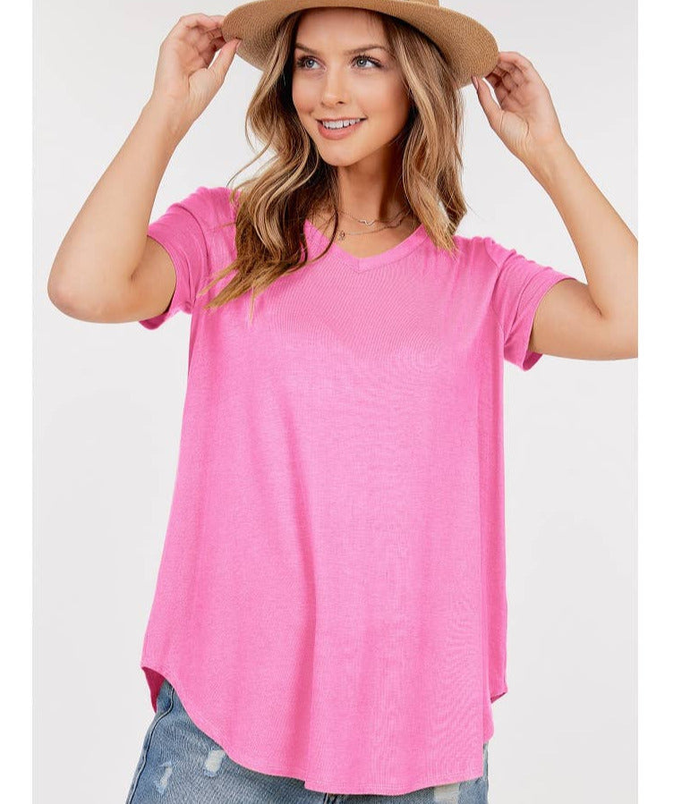 Pink Basic V-Neck Tee