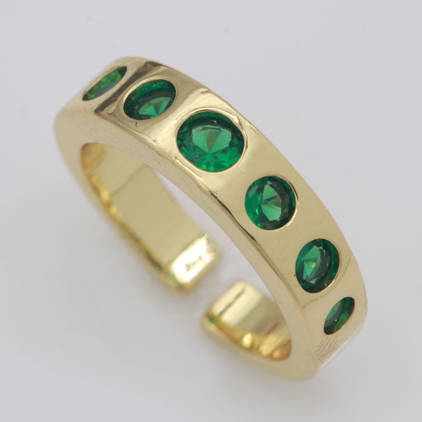 Thick Banded Green CZ Open Ring