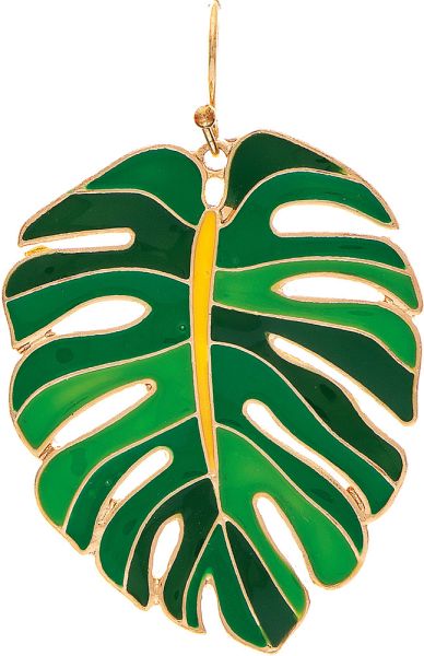 Gold Green Enamel Monstera Leaf Earring - FINAL SALE