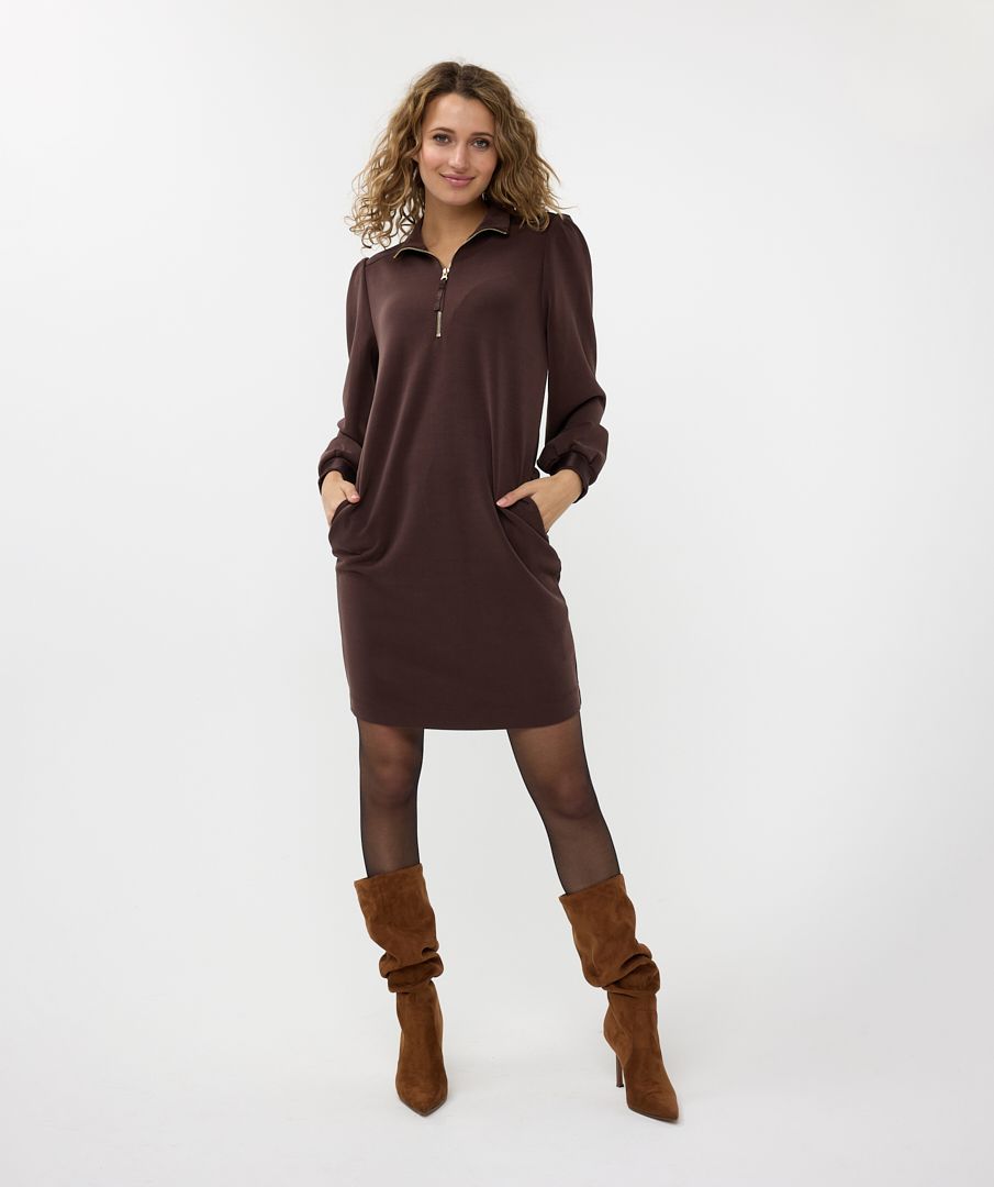 Chocolate Scuba Knit 1/4 Zip Dress