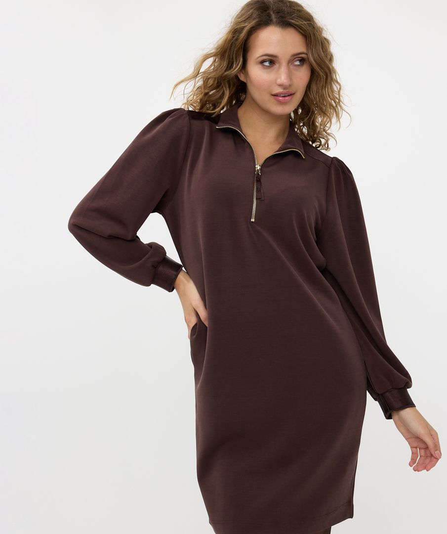 Chocolate Scuba Knit 1/4 Zip Dress