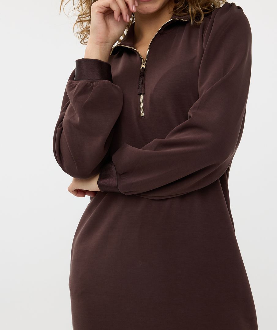 Chocolate Scuba Knit 1/4 Zip Dress