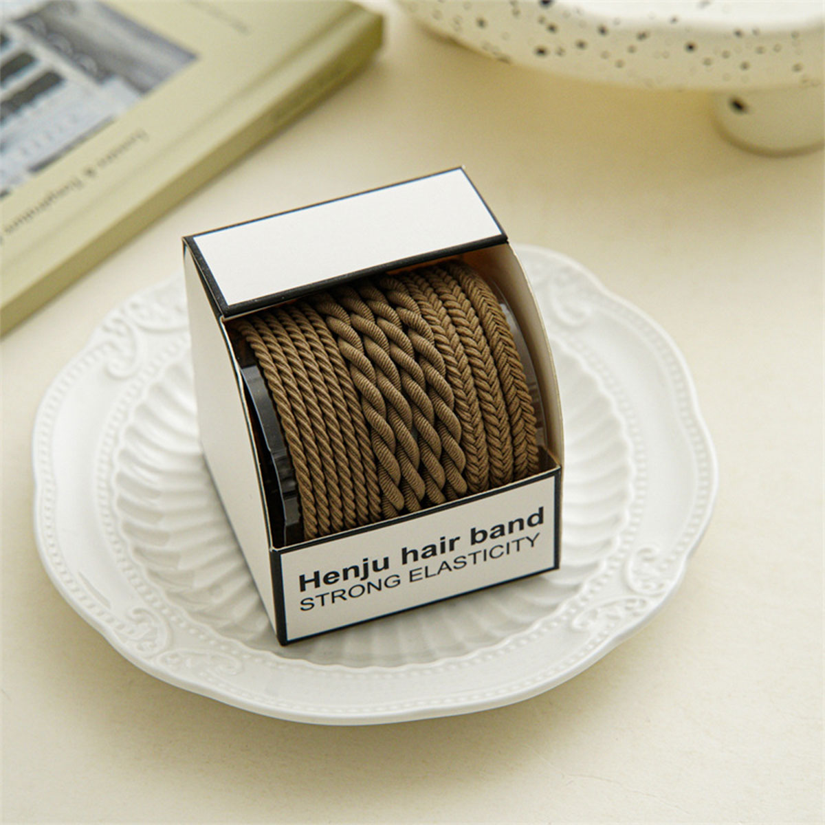 Coffee 10 Pieces Braided Cord Super Stretchy Hair Elastics