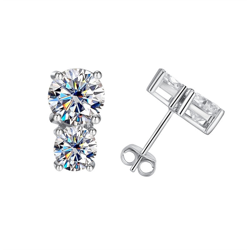 Two Stone Moissanite Stud Earrings In 925 Sterling Silver