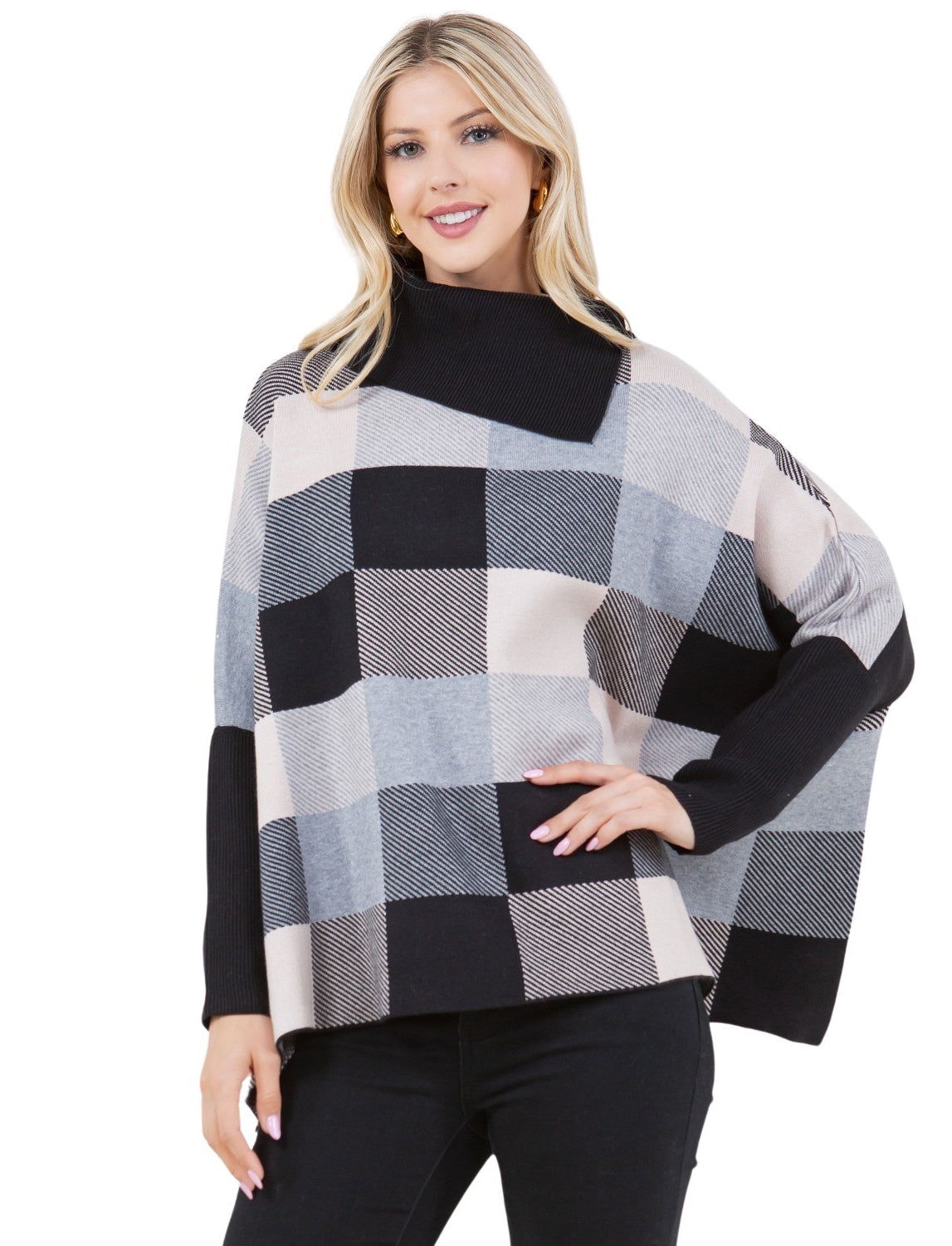 Checker Design Poncho - One Size Fits Most