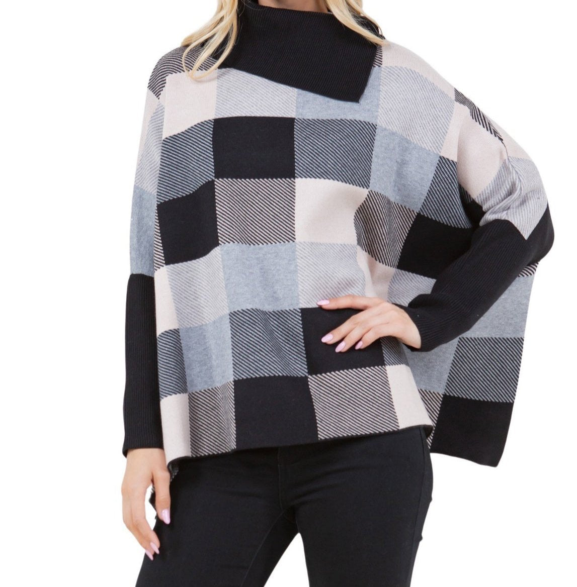 Checker Design Poncho - One Size Fits Most