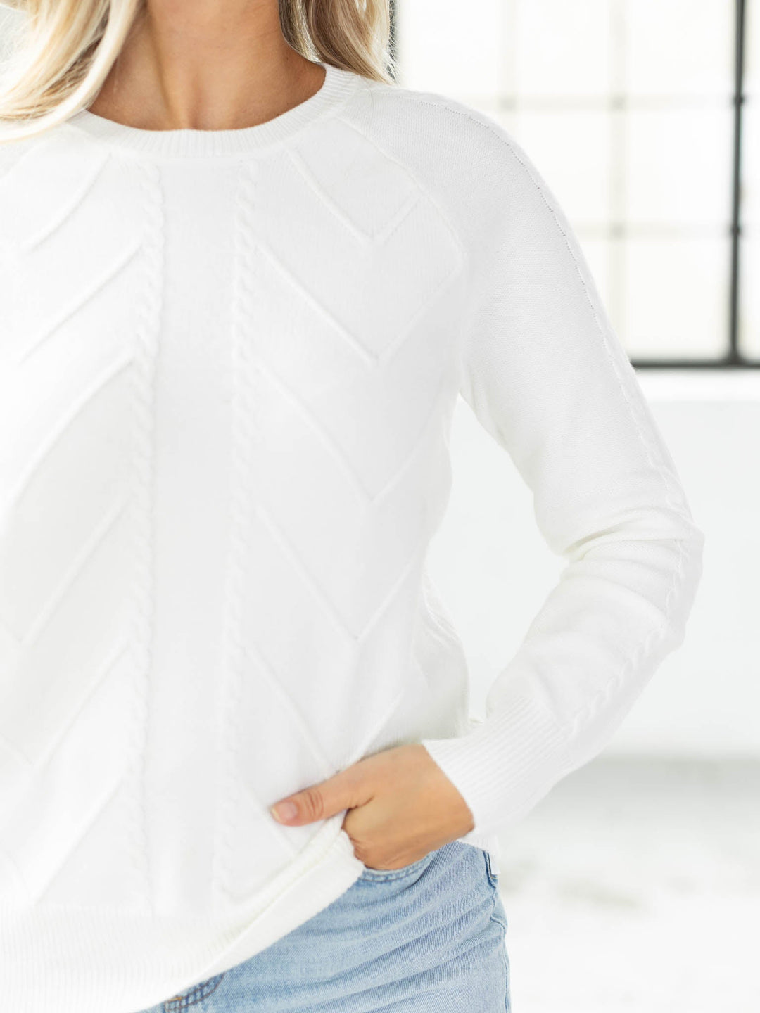 Porcelain Long Sleeve Crew Neck Raglan Sweater