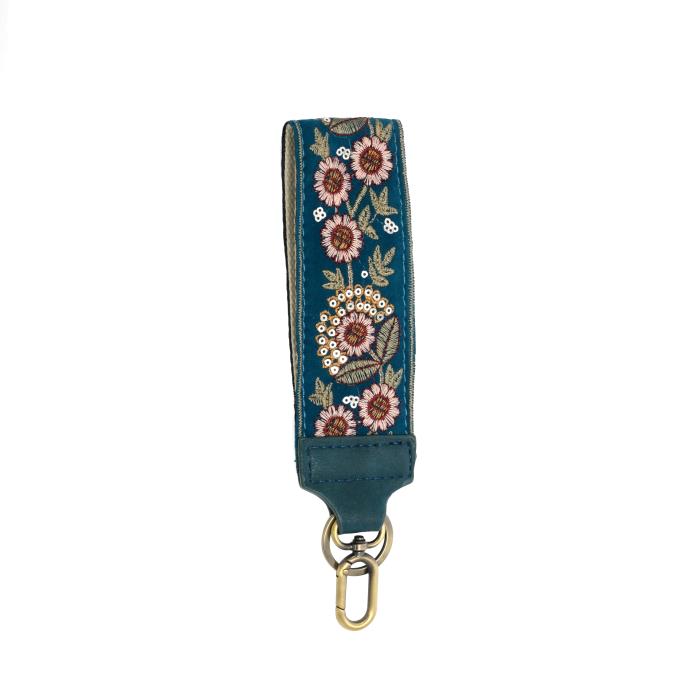 2" Teal Ornate Floral + Sequin Easy Find Wristlet Keychain