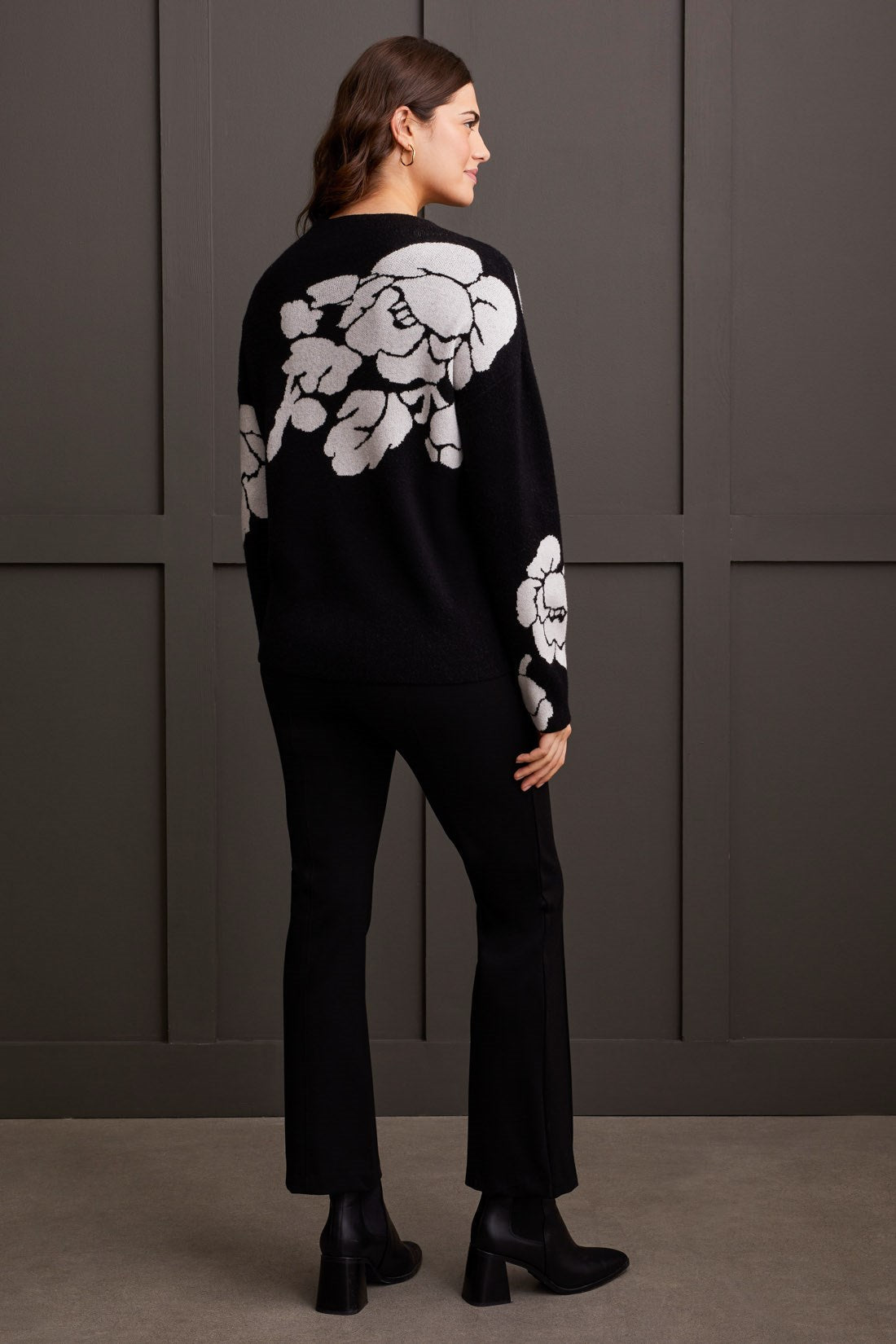 Black Floral Funnel Neck Sweater