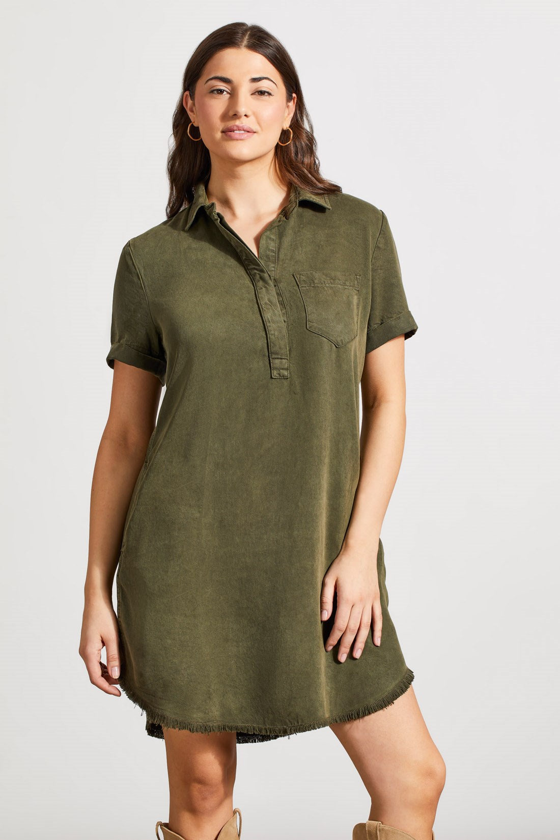 Olive Pop Over Shirt Dress