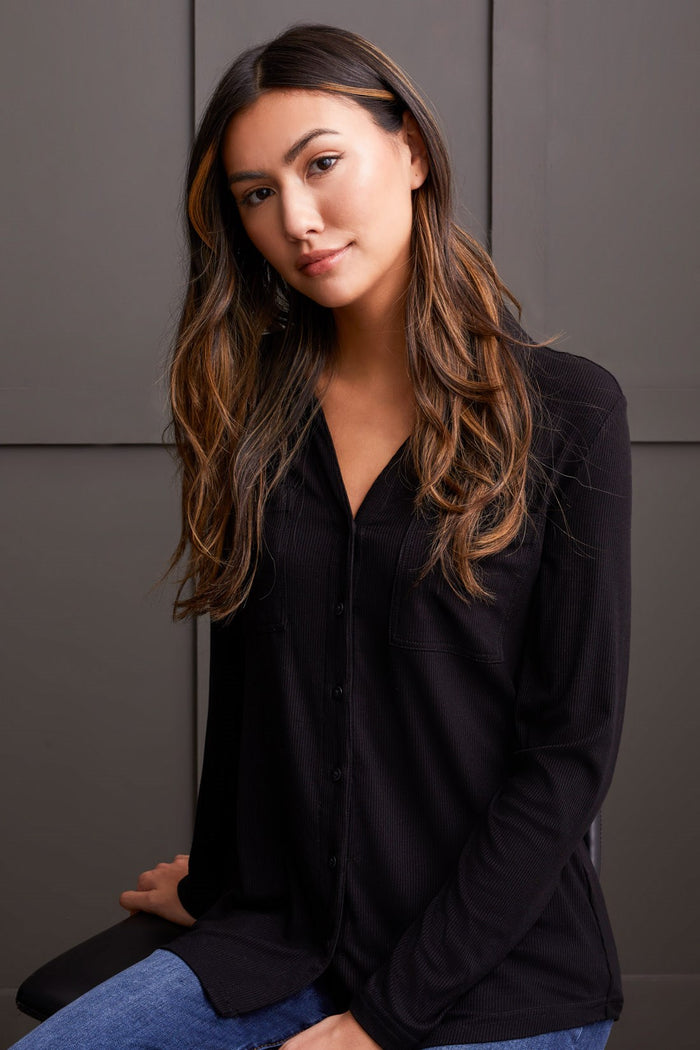 Black Button Down Knit Shirt