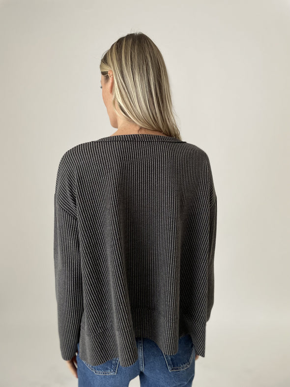 Charcoal Textured Longsleeve Raw Hem