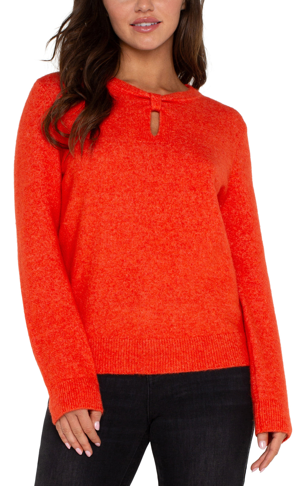 Orange Long Sleeve Cut Out Bow Neck Sweater