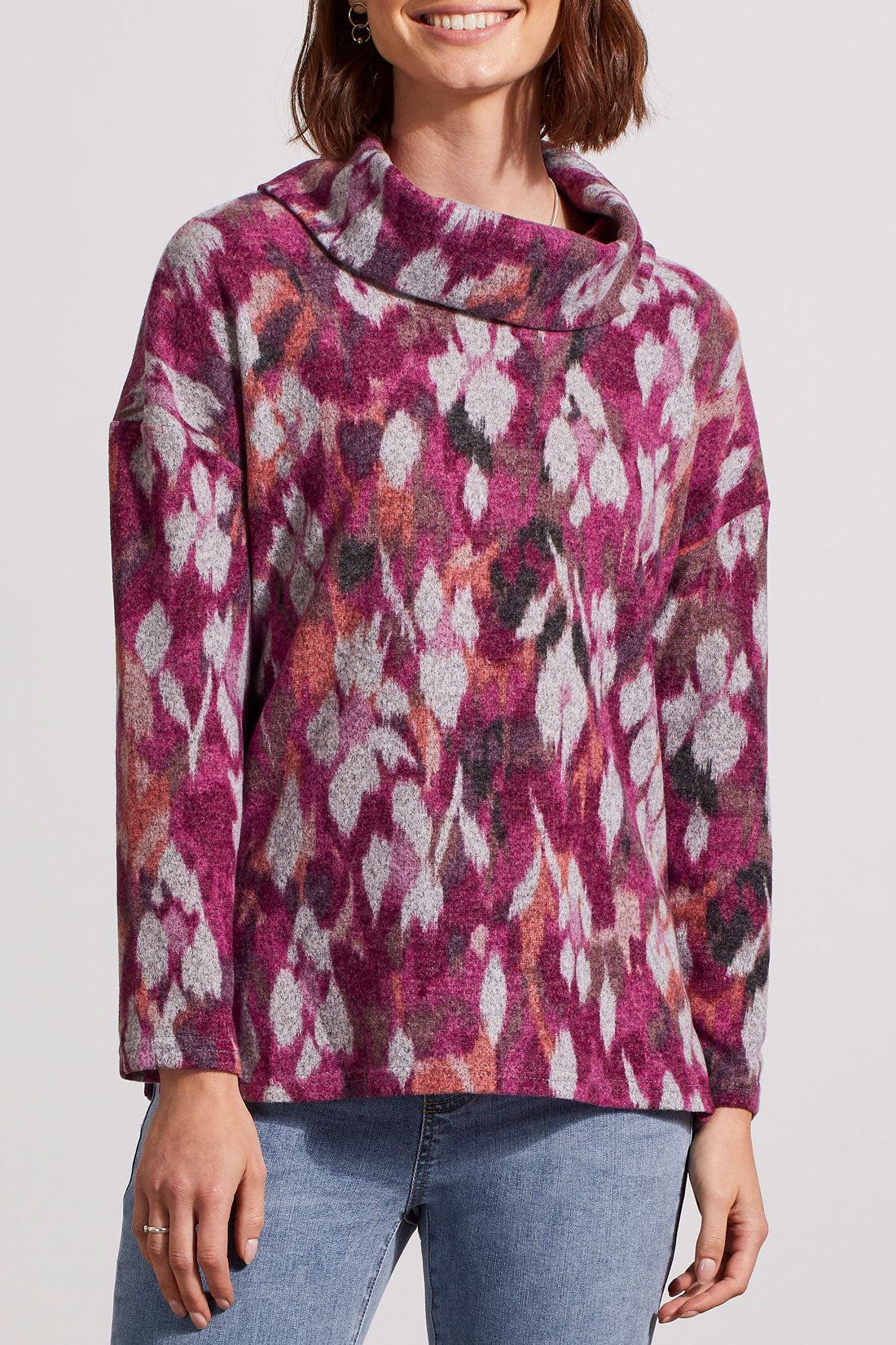 Red Plum Drop Shoulder Cowl Neck Sweater