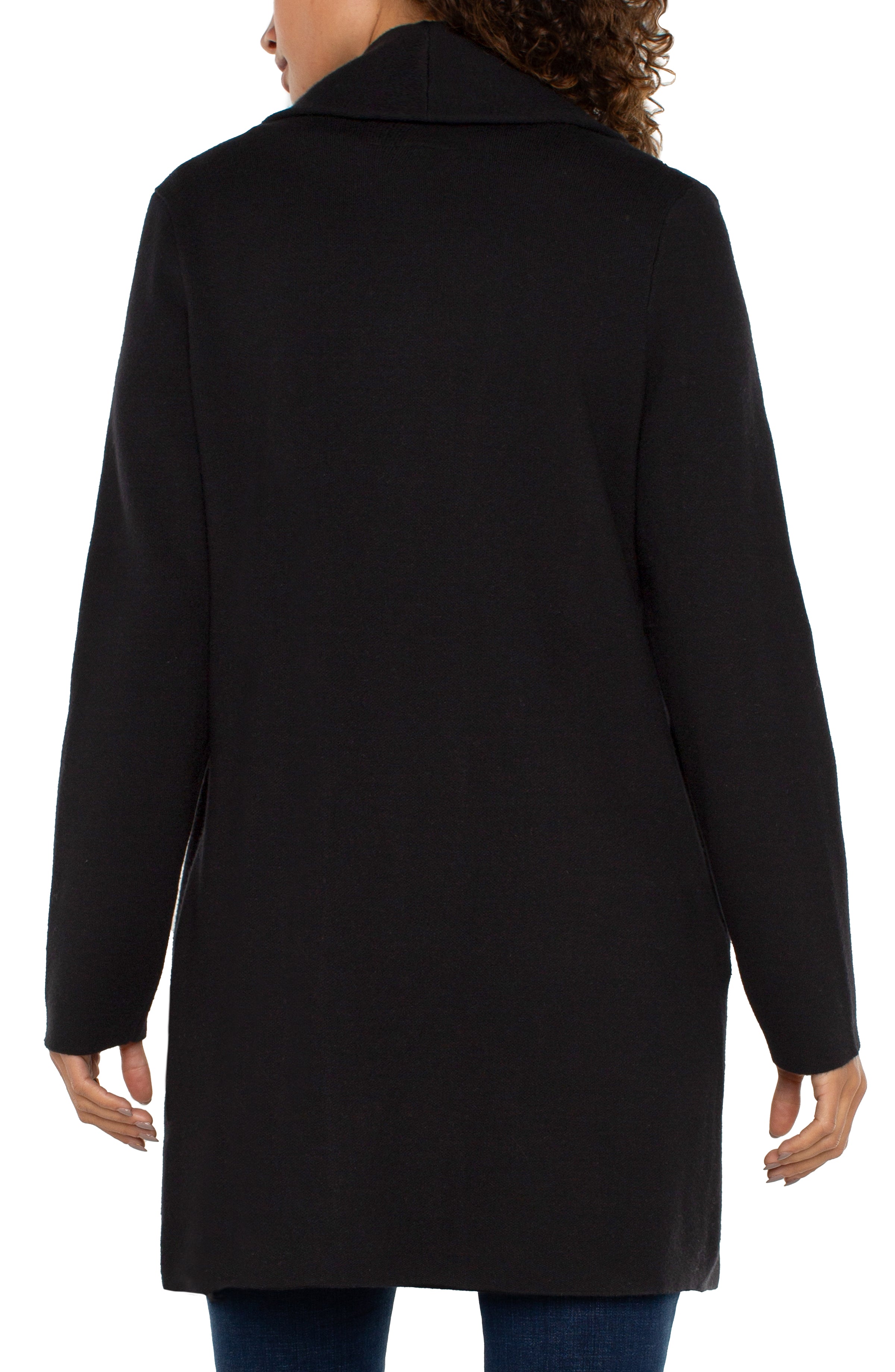 Black Long Sleeve Open Front Shawl Sweater Coat