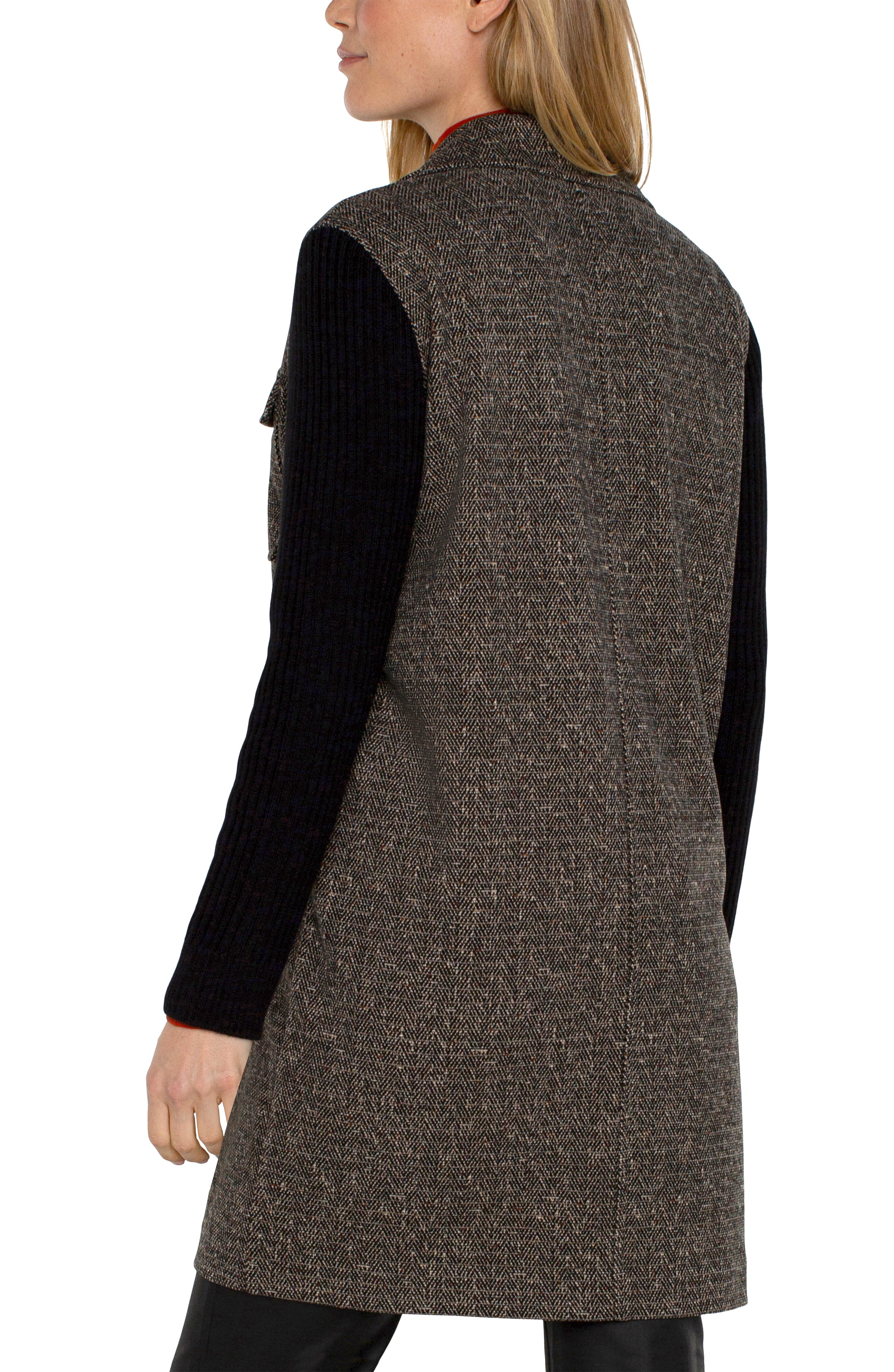 Black Tan Herringbone Coatigan w/Sweater Sleeves