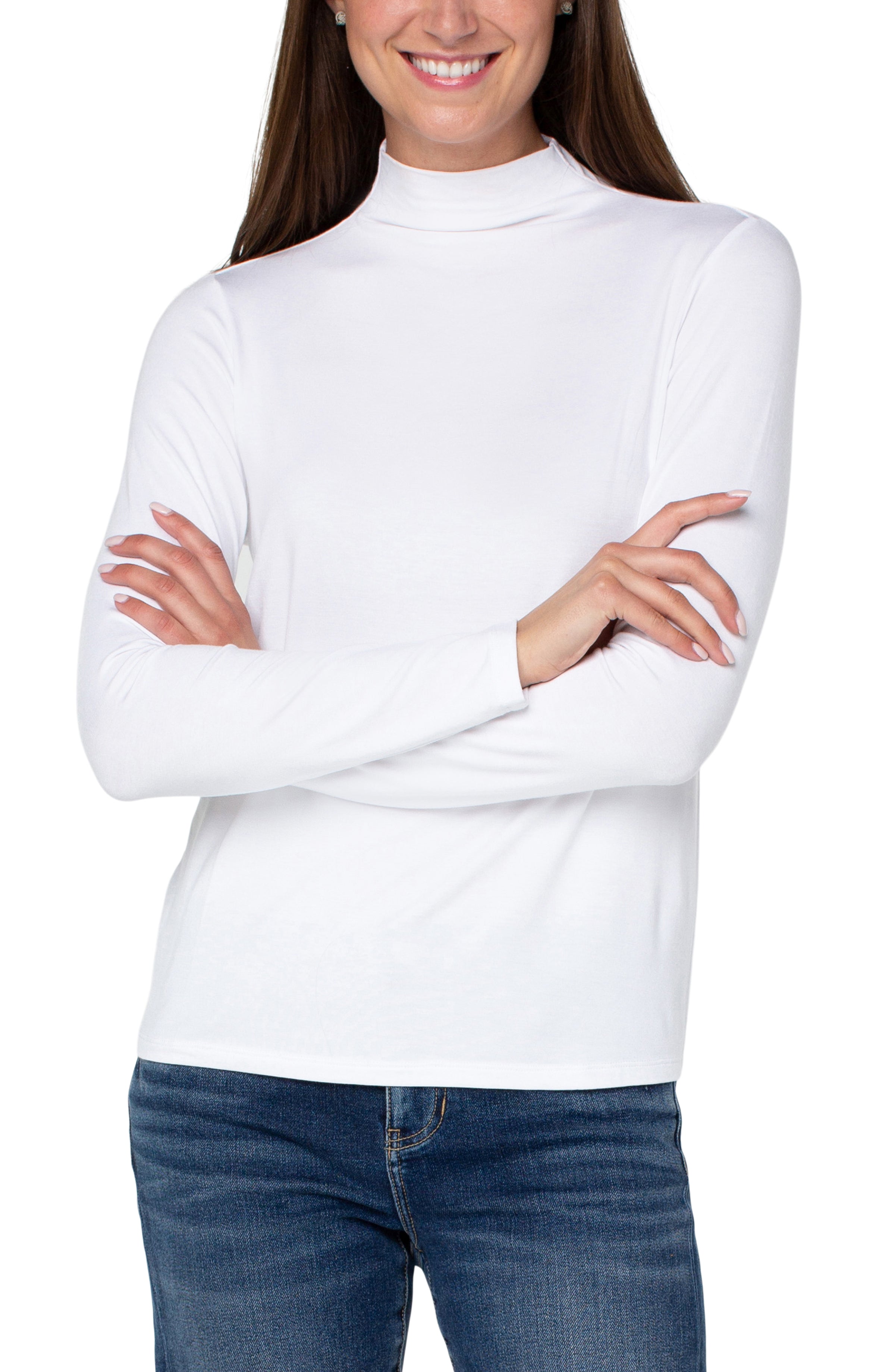 Long Sleeve Mock Neck Knit Top White