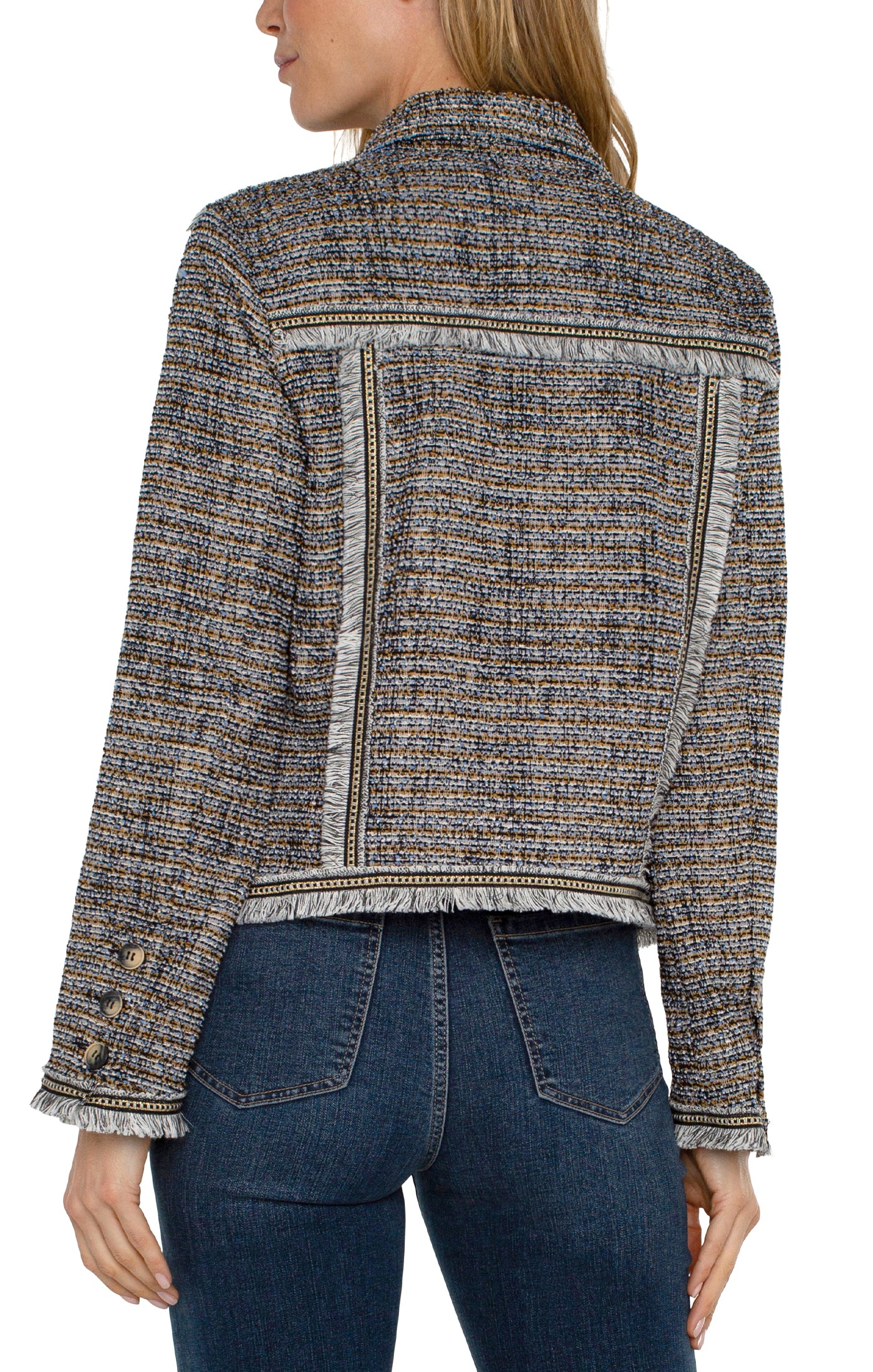 Lapis Boucle Trucker Jacket w/Fray Seaming