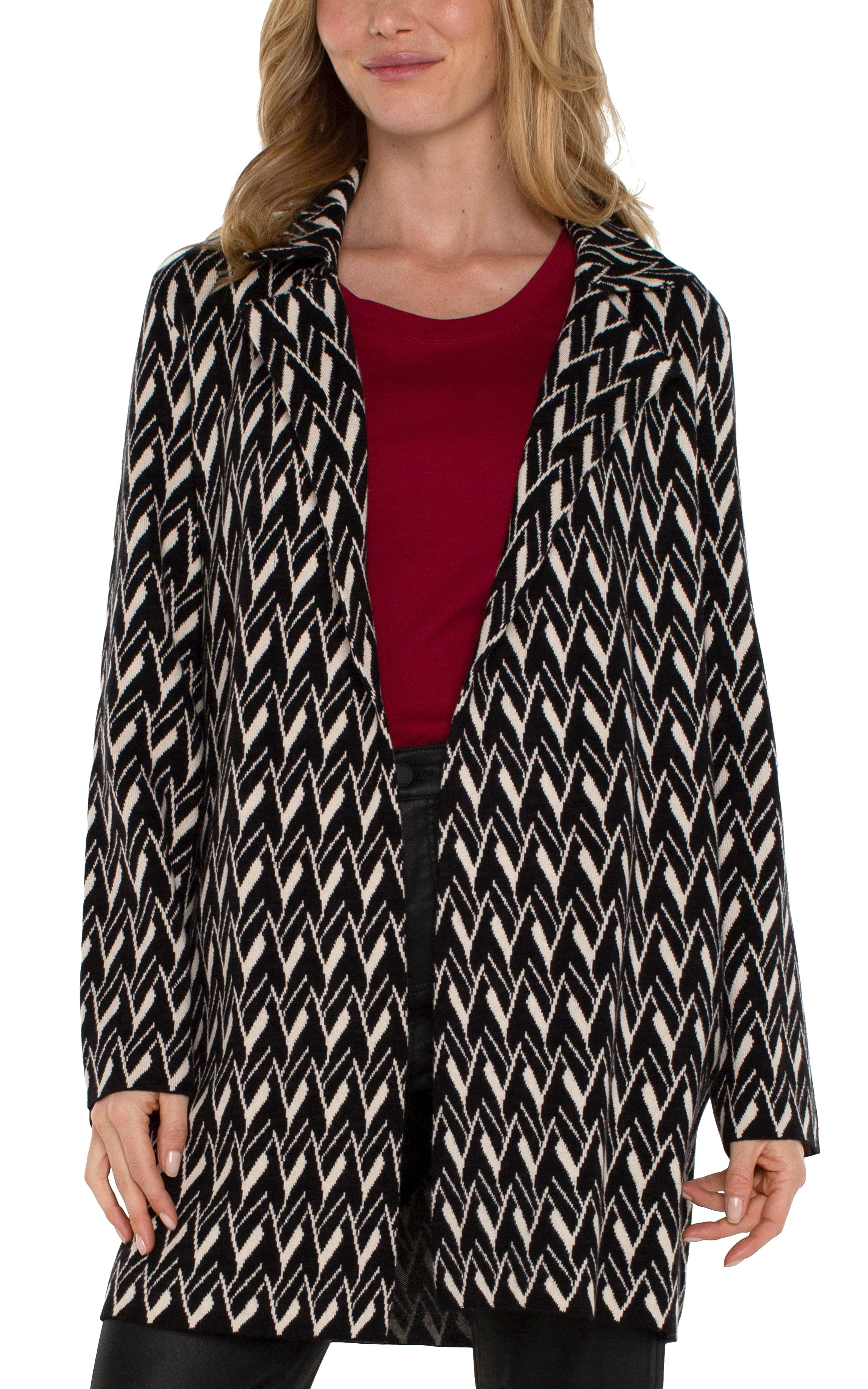 Black & Cream Chevron Longsleeve Open Front Sweater