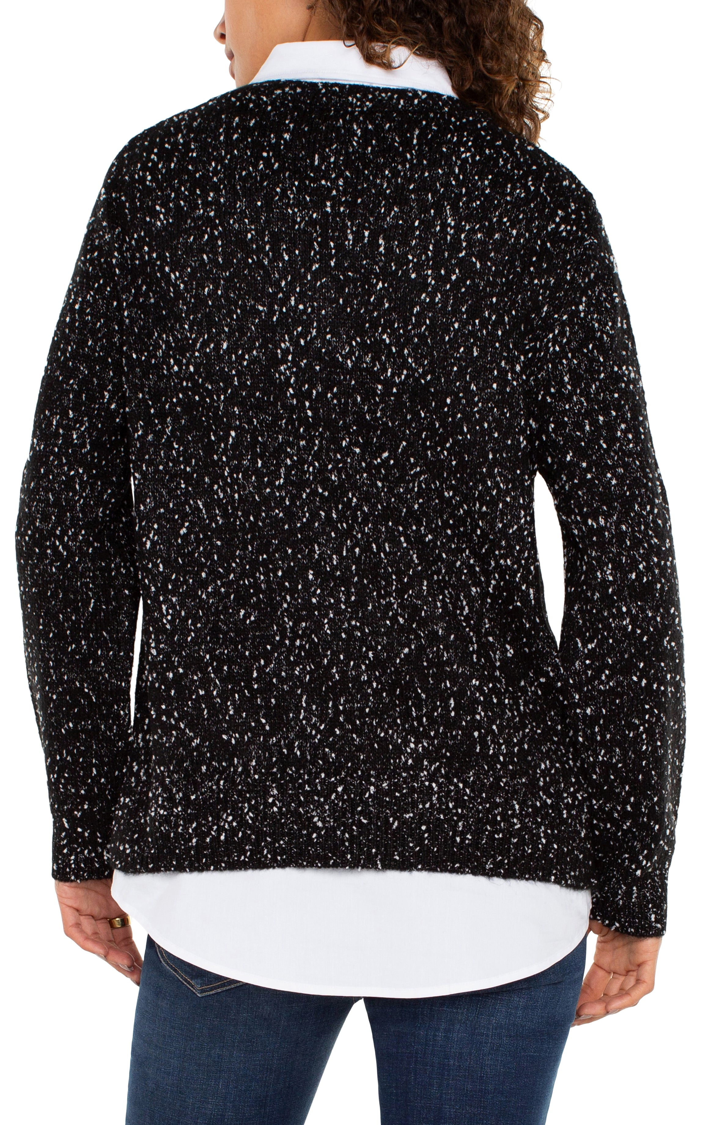 Black w/White Flecks Two-fer Collared Sweater