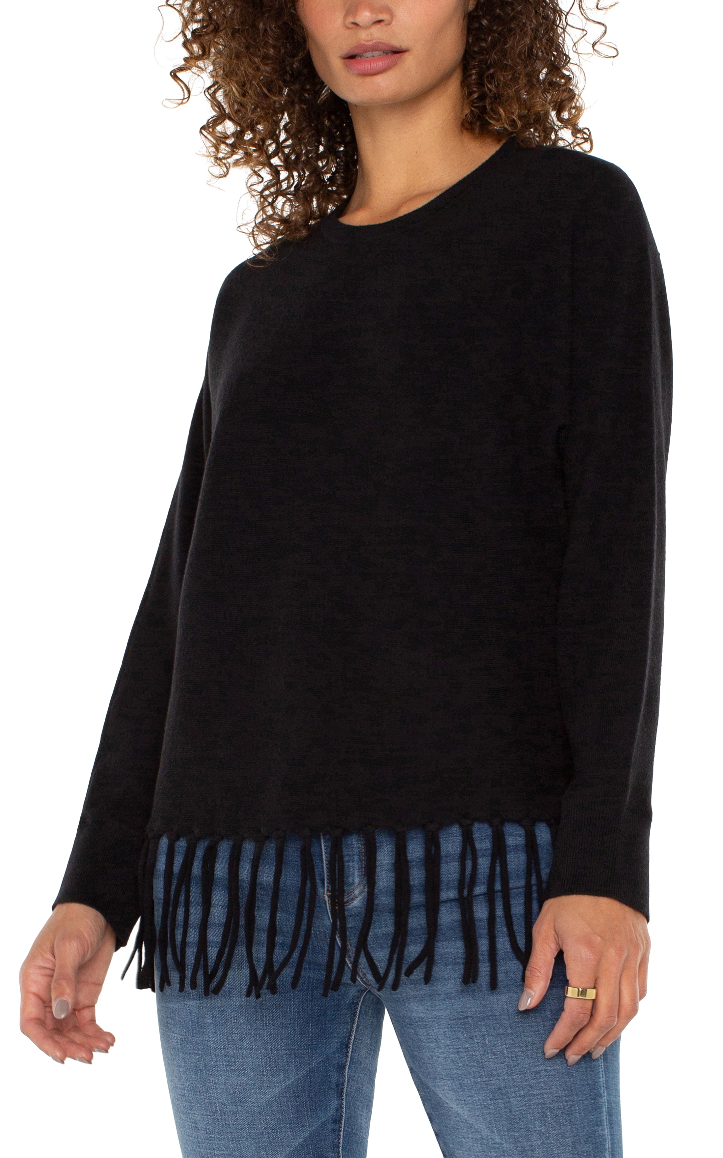 Black Longsleeve Seamless Fringe Sweater